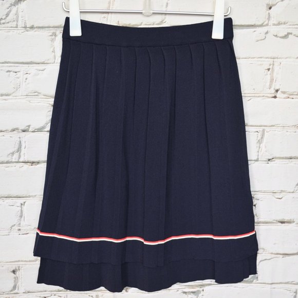 Preppy Navy Pleated Tier Skirt - Picture 1 of 4